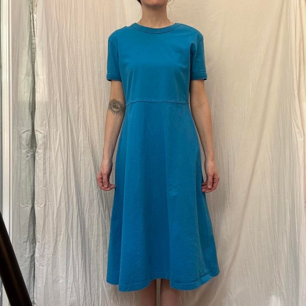 Sunbelt Vintage 90s Bright Blue Maxi Tee Shirt Dress Flattering Small Minimalist